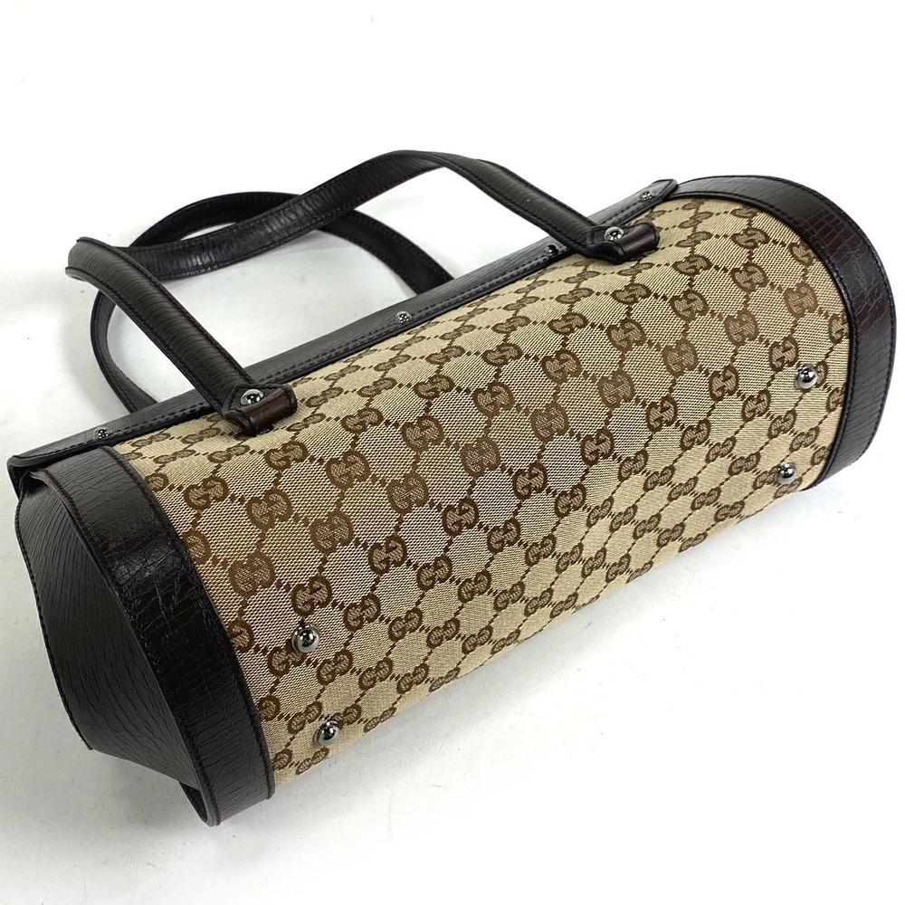 Gucci logo shoulder bamboo handbag brown canvas bag GG